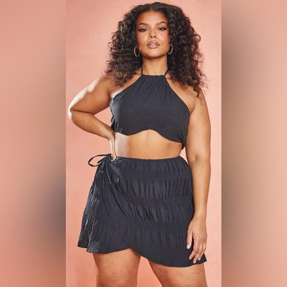 PrettyLittleThing Dresses & Skirts - Pretty Little Thing Wrap Mini Skirt & Beach Cover-Up, Black, Plus Size, Vacation
